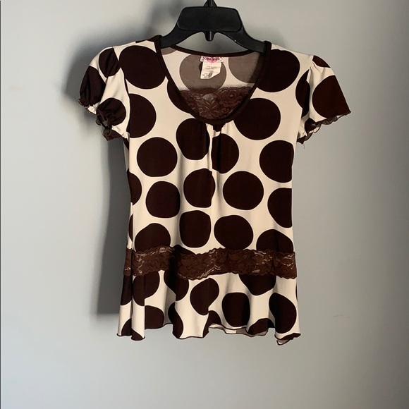 Girl Code White W/ Brown Polka Dot Blouse - Picture 1 of 4